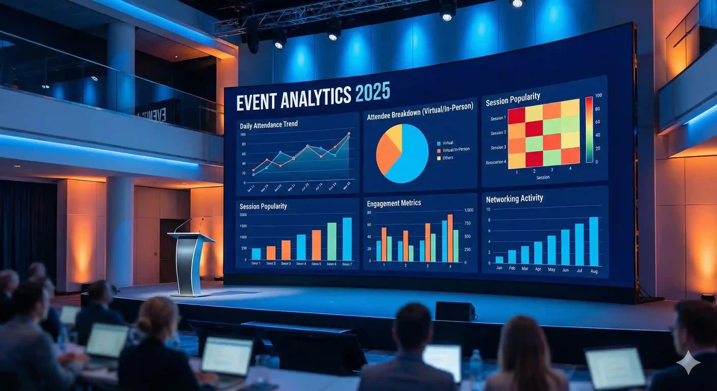 Event analytics dashboard displaying attendee engagement metrics