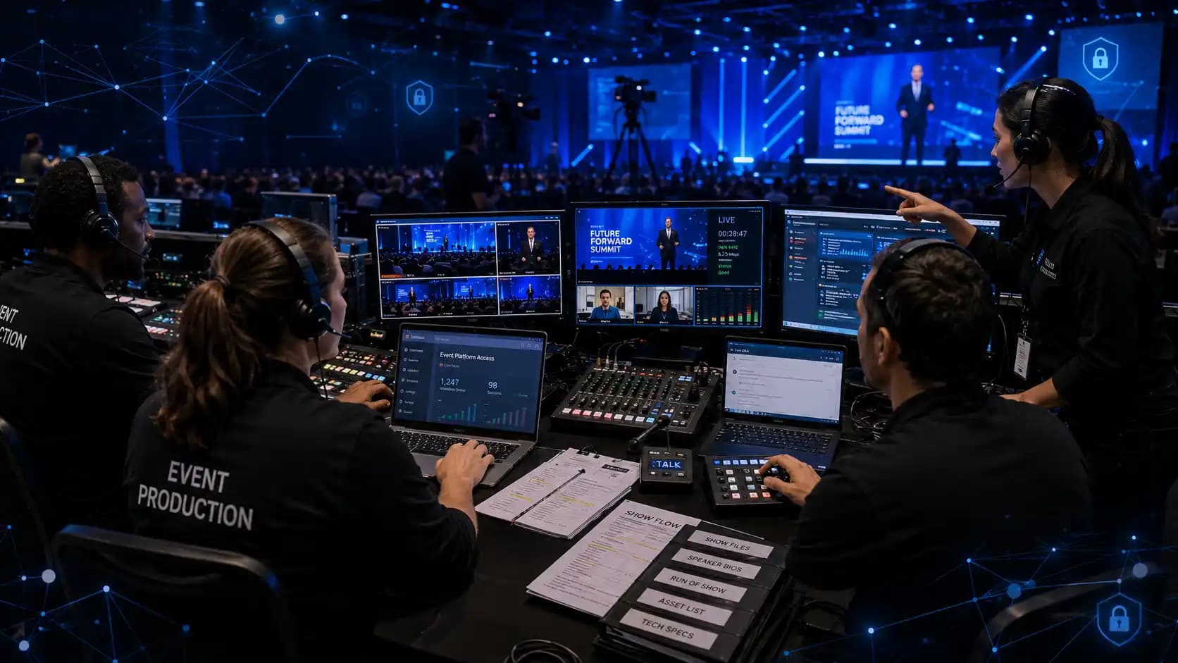 hybrid event security and AV production team