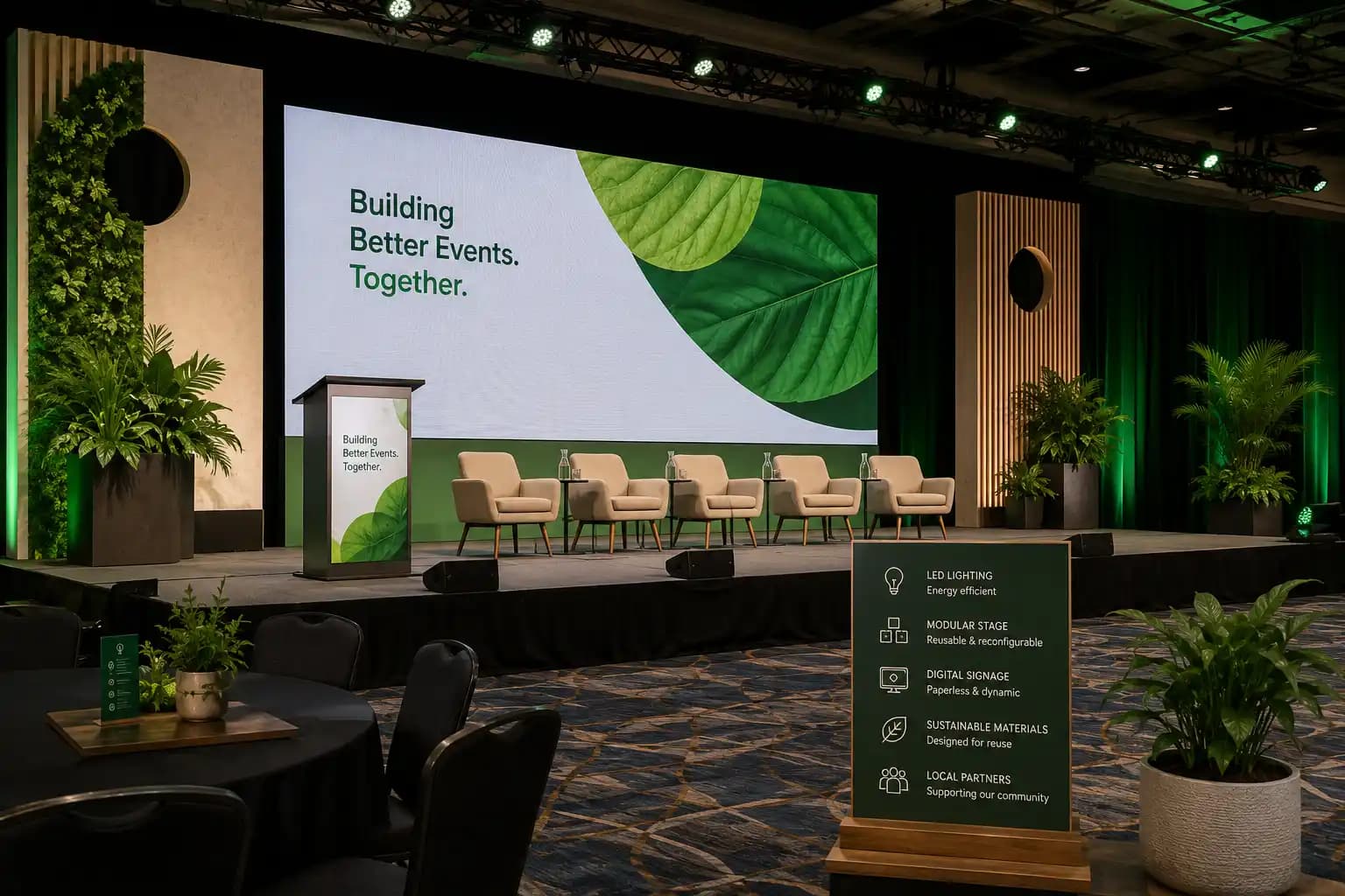 Event waste reduction stations with clear attendee signage