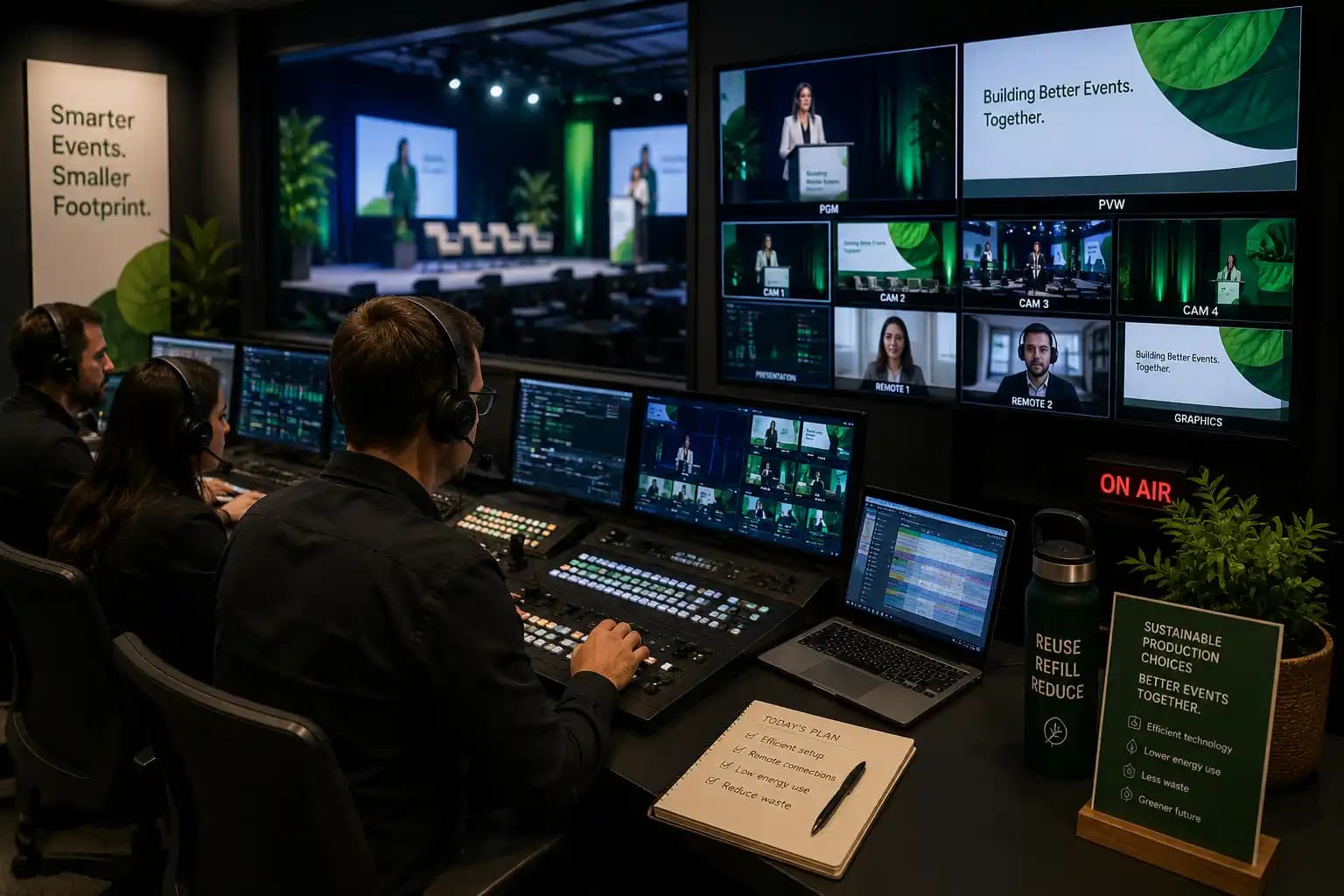 Hybrid event production workflow supporting smarter event sustainability