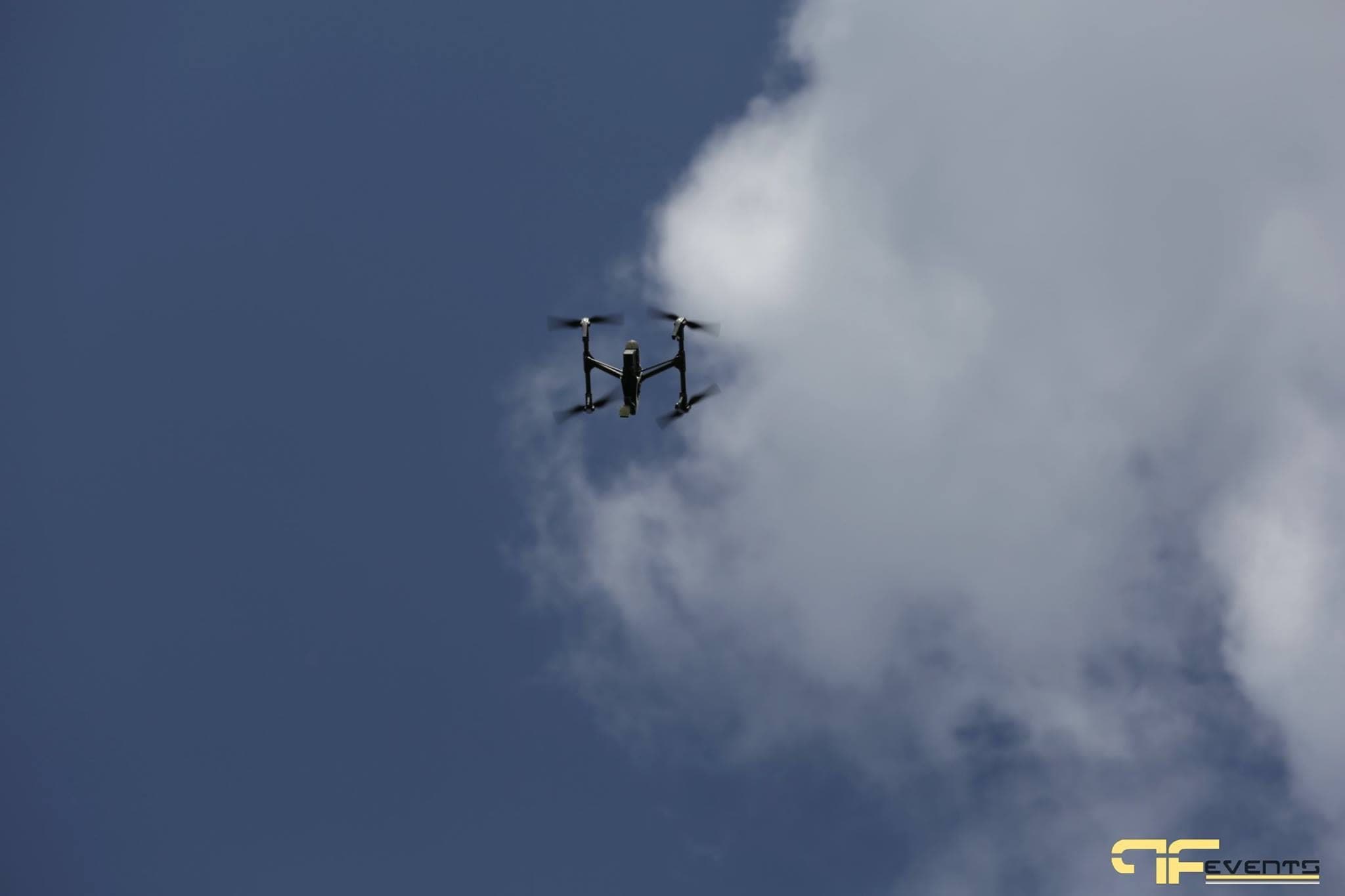 Camera drone in the sky above the golf tournament
