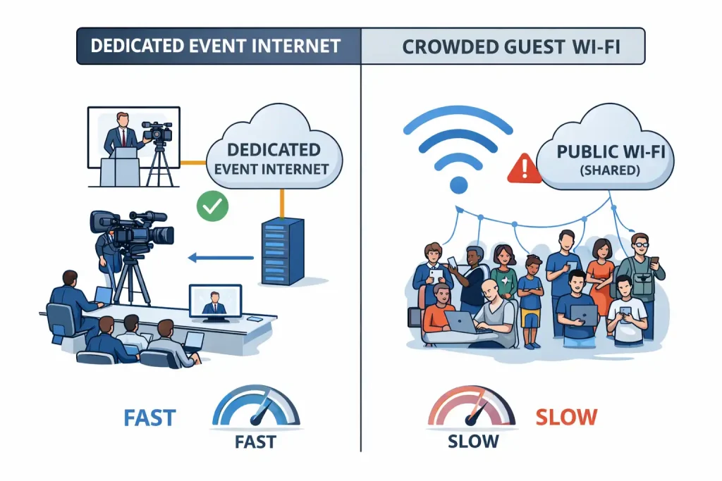 Dedicated internet compared with shared guest Wi-Fi for events