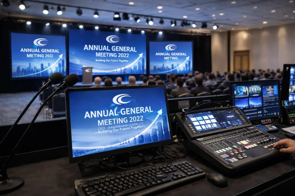 audio visual setup for AGM presentations and shareholder questions