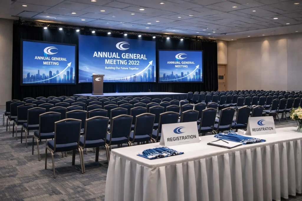 AGM venue layout and stage planning for shareholders