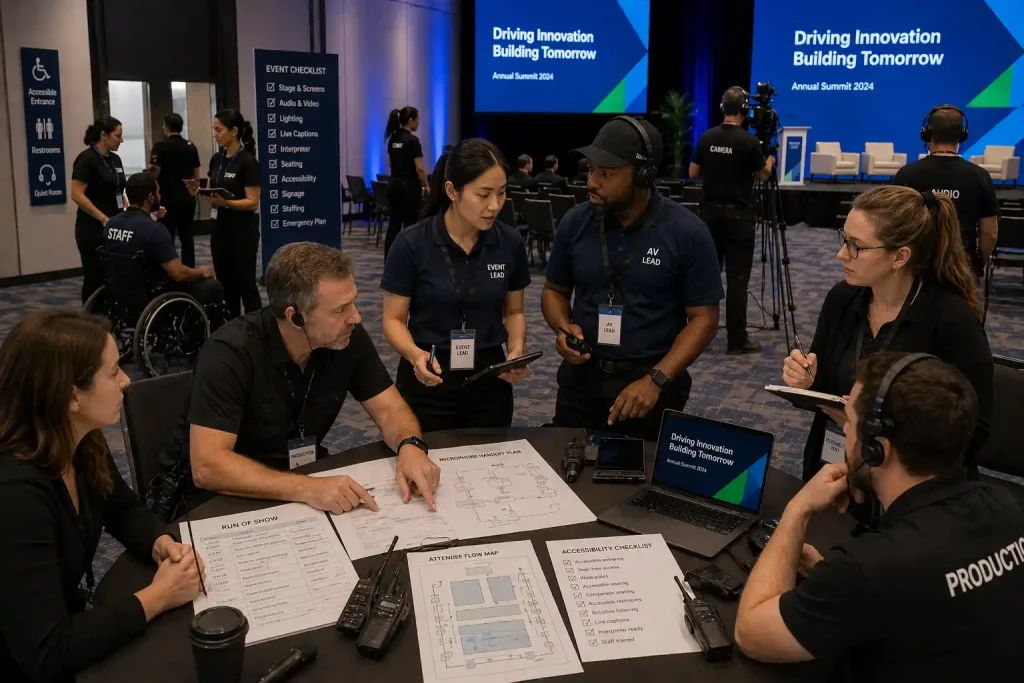 event team rehearsal for accessibility and show day execution