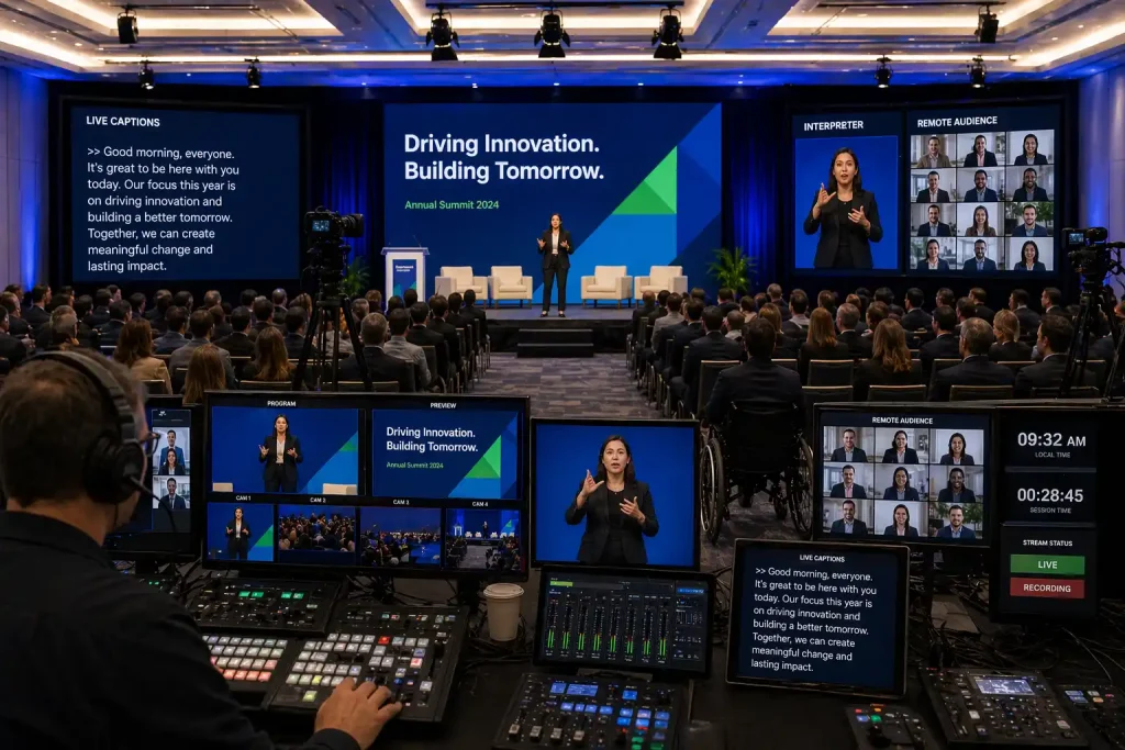 captions and remote access for hybrid event accessibility