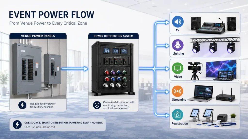 AV power distribution diagram for an event