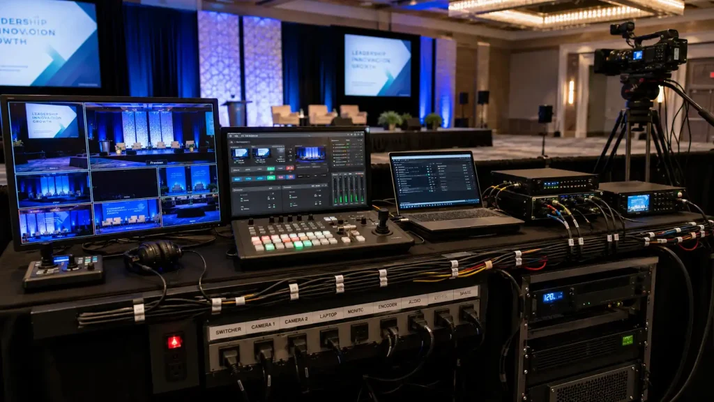 hybrid event livestream power setup