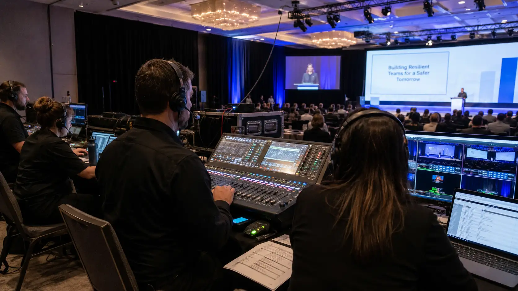 Corporate event production team supporting a safer event plan