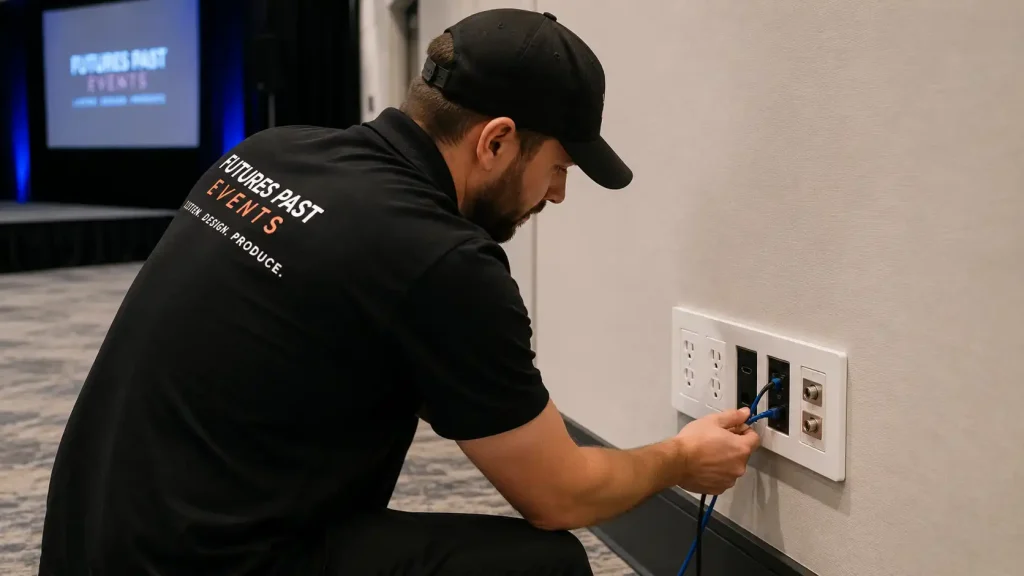 AV venue walkthrough for power and internet planning
