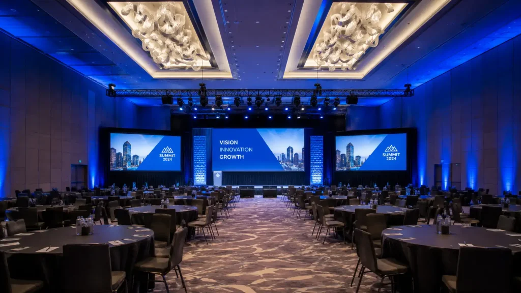 corporate event venue sightlines and stage lighting check