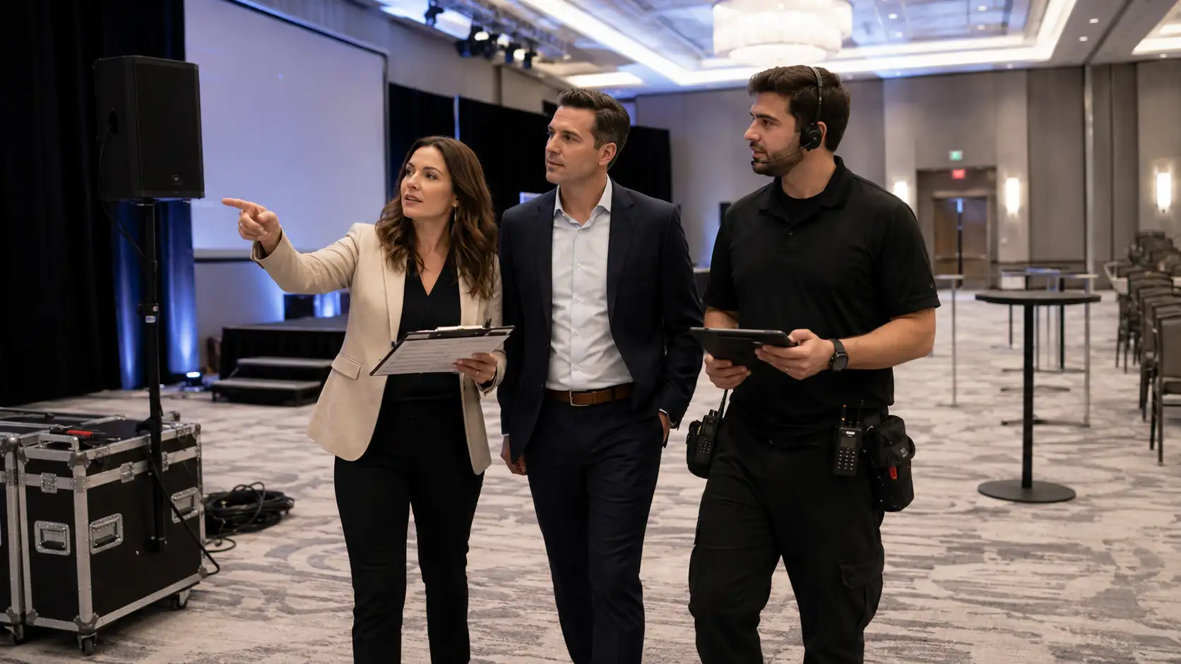 Venue risk assessment during corporate event walkthrough