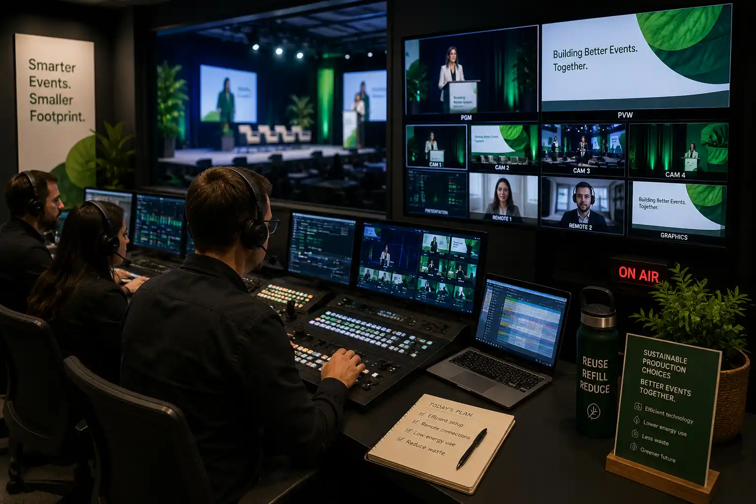 Hybrid event production workflow supporting smarter event sustainability