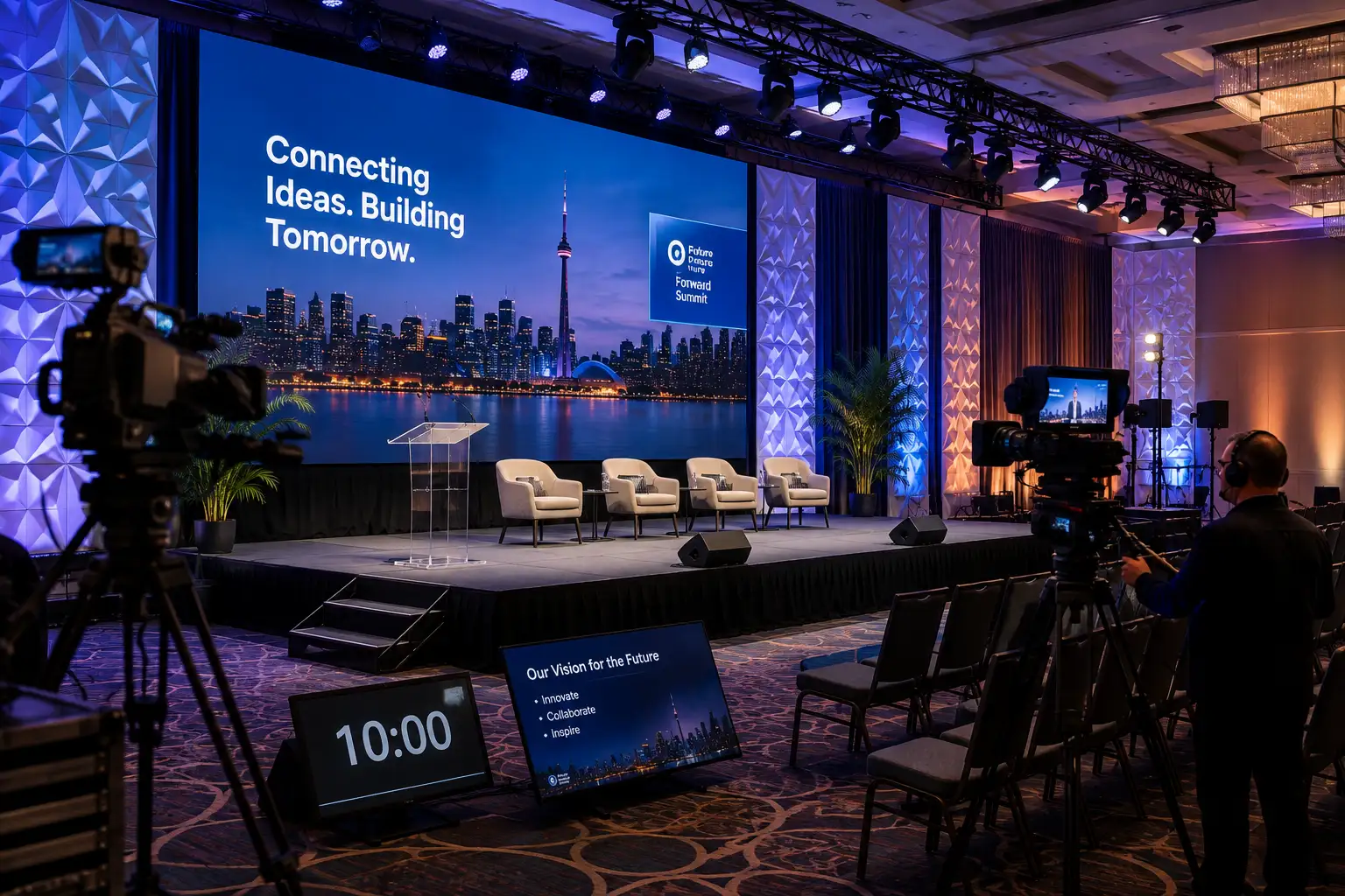 Corporate event stage height and audience sightlines in a ballroom
